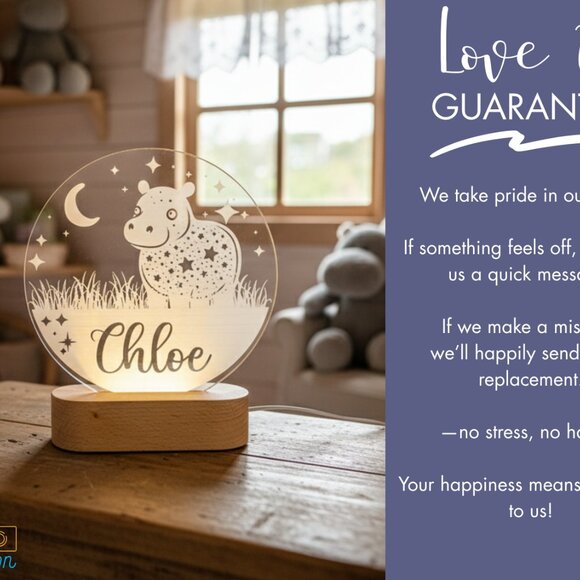 Hippo Night Light – Personalized LED Baby Shower Gift - Picture 6 of 8